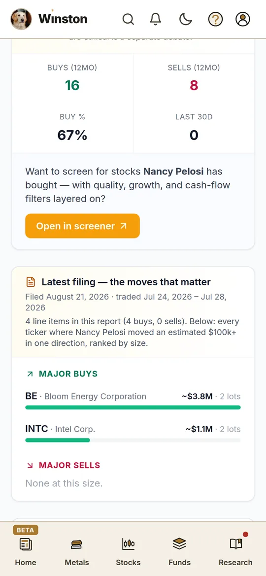 Nancy Pelosi page on mobile