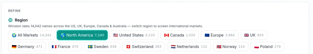 Region filter with company counts per country